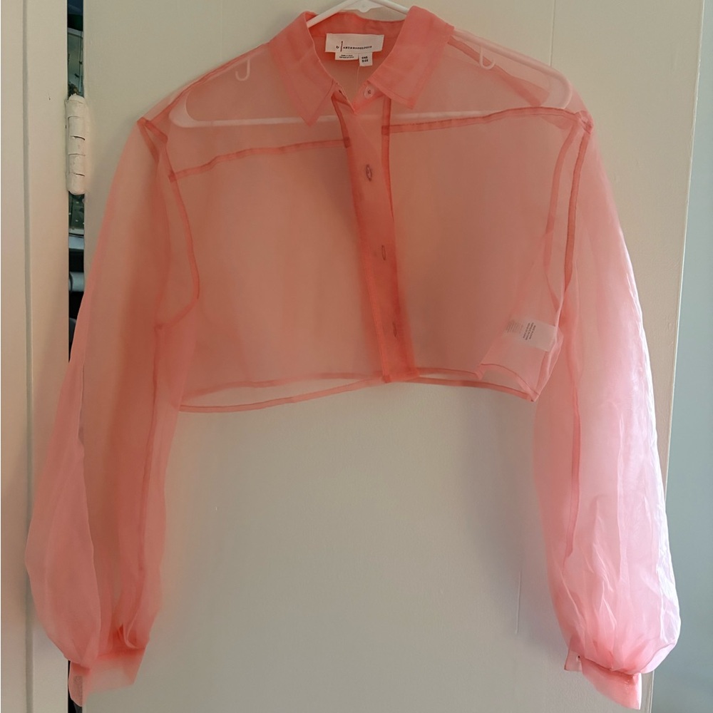 Sheer Pink Cropped Anthropologie Blouse
